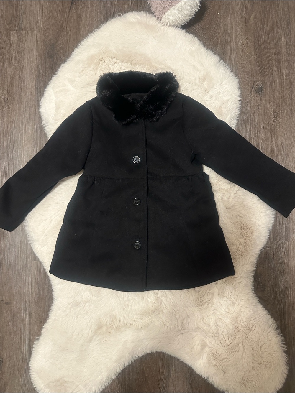 Girls' Black Faux Fur Collar Winter Coat 4T